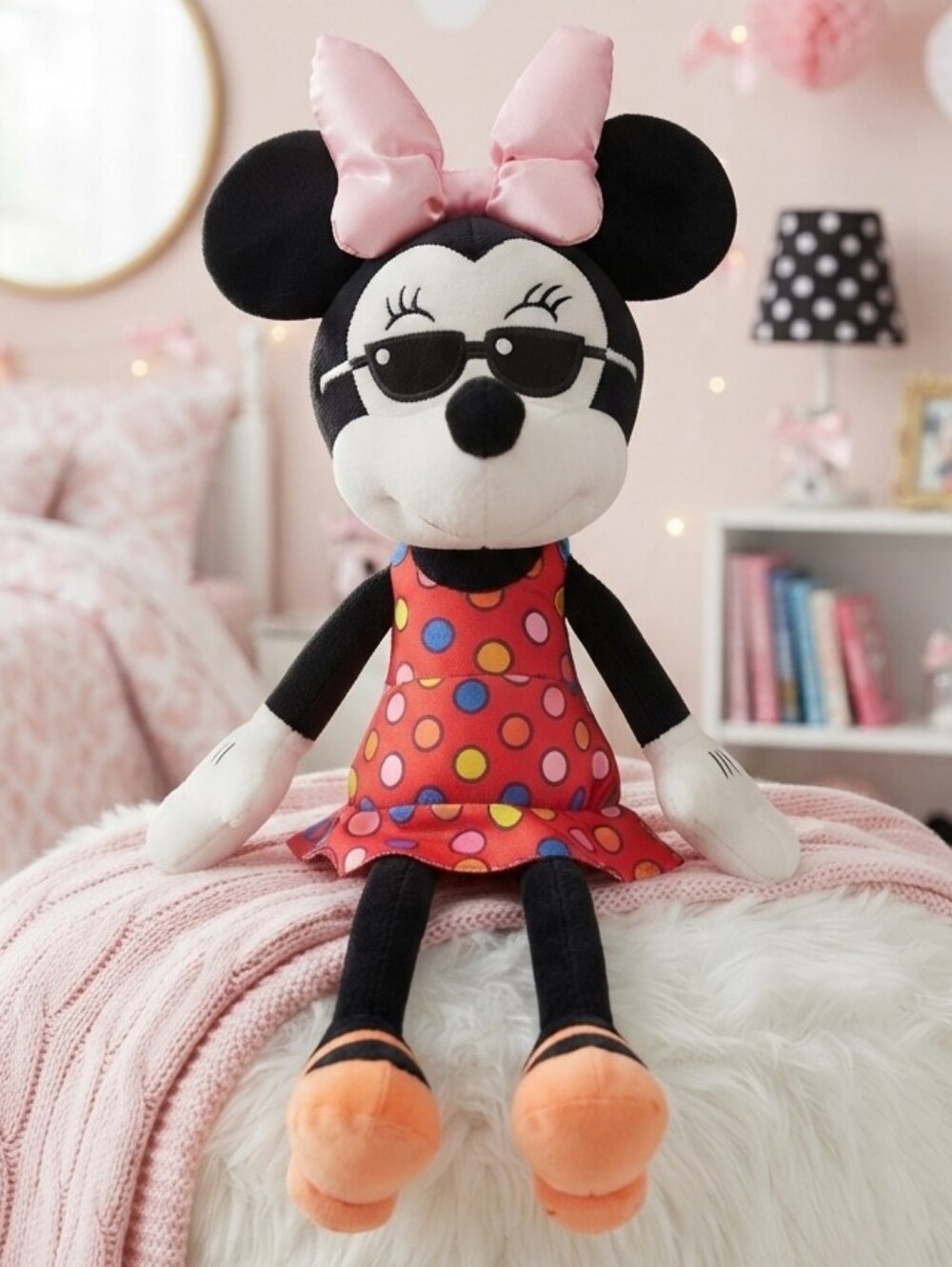 Disney Minnie Mouse 17" Plush Pink Bow Sunglasses Polka Dot Dress